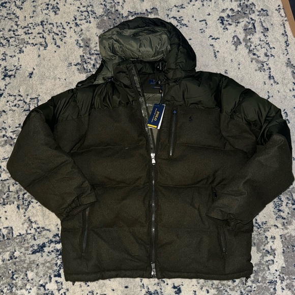 New Polo Ralph Lauren Hooded Performance Wool Poly Puffer Coat - Picture 1 of 9